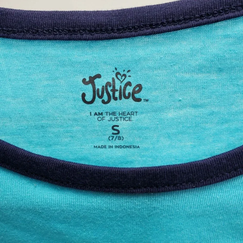 Justice Girls Graphic Tie Knot Front Short Sleeve Tee Size S (7/8) Blue NWT
